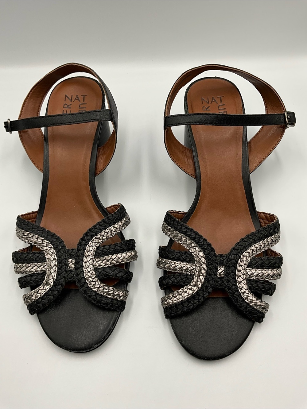 Naturalizer Sandals Size 9.5 Black Sandals with Silver Braided Detail